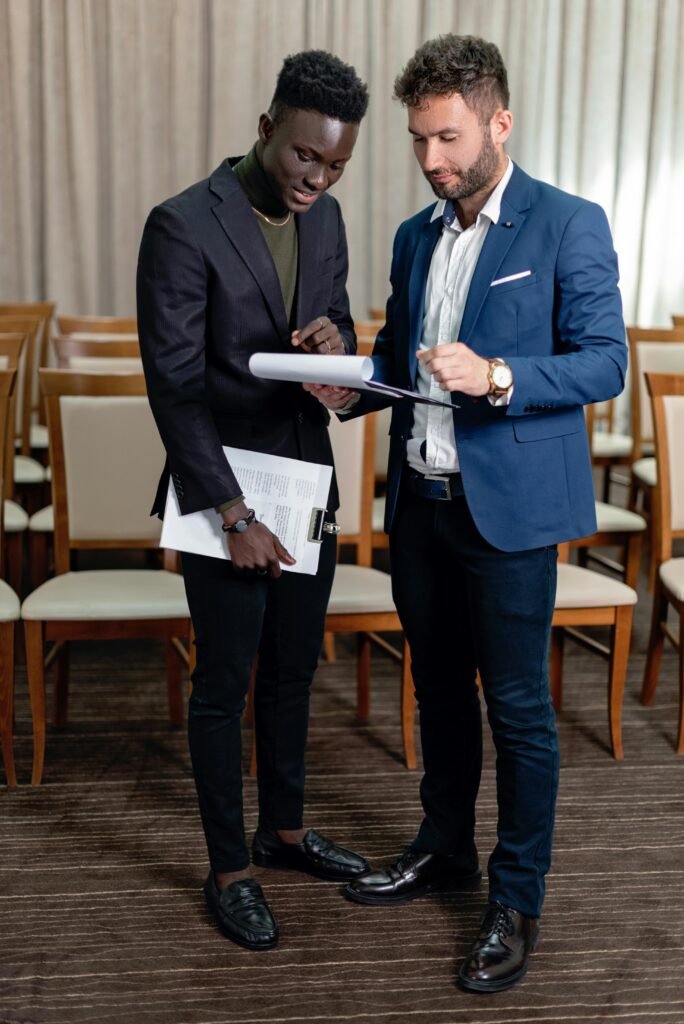 Professional event management team coordinating a corporate event in Lisbon