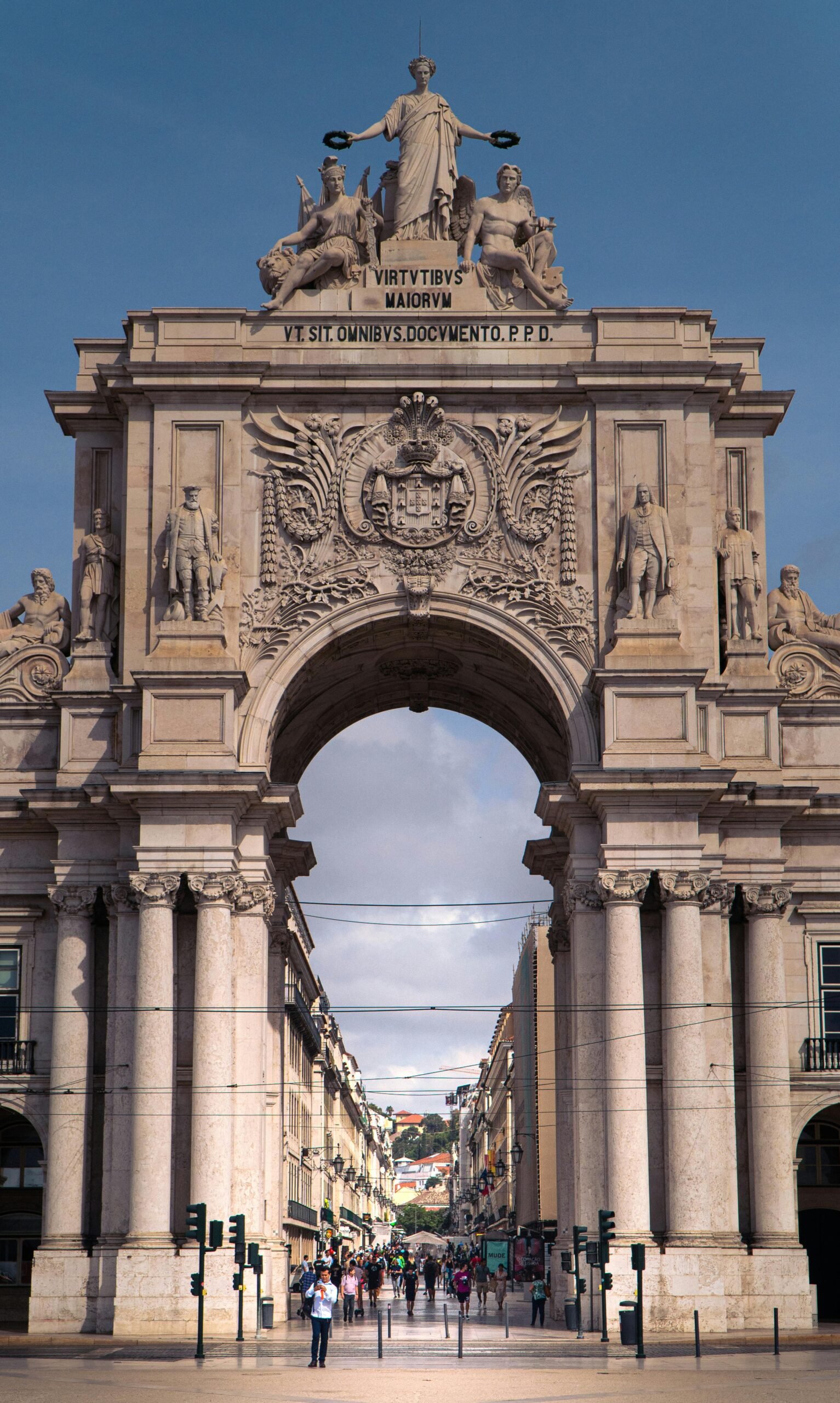 Historical arch in Praça do Comércio, Lisbon. Iconic architecture and popular tourist attraction.